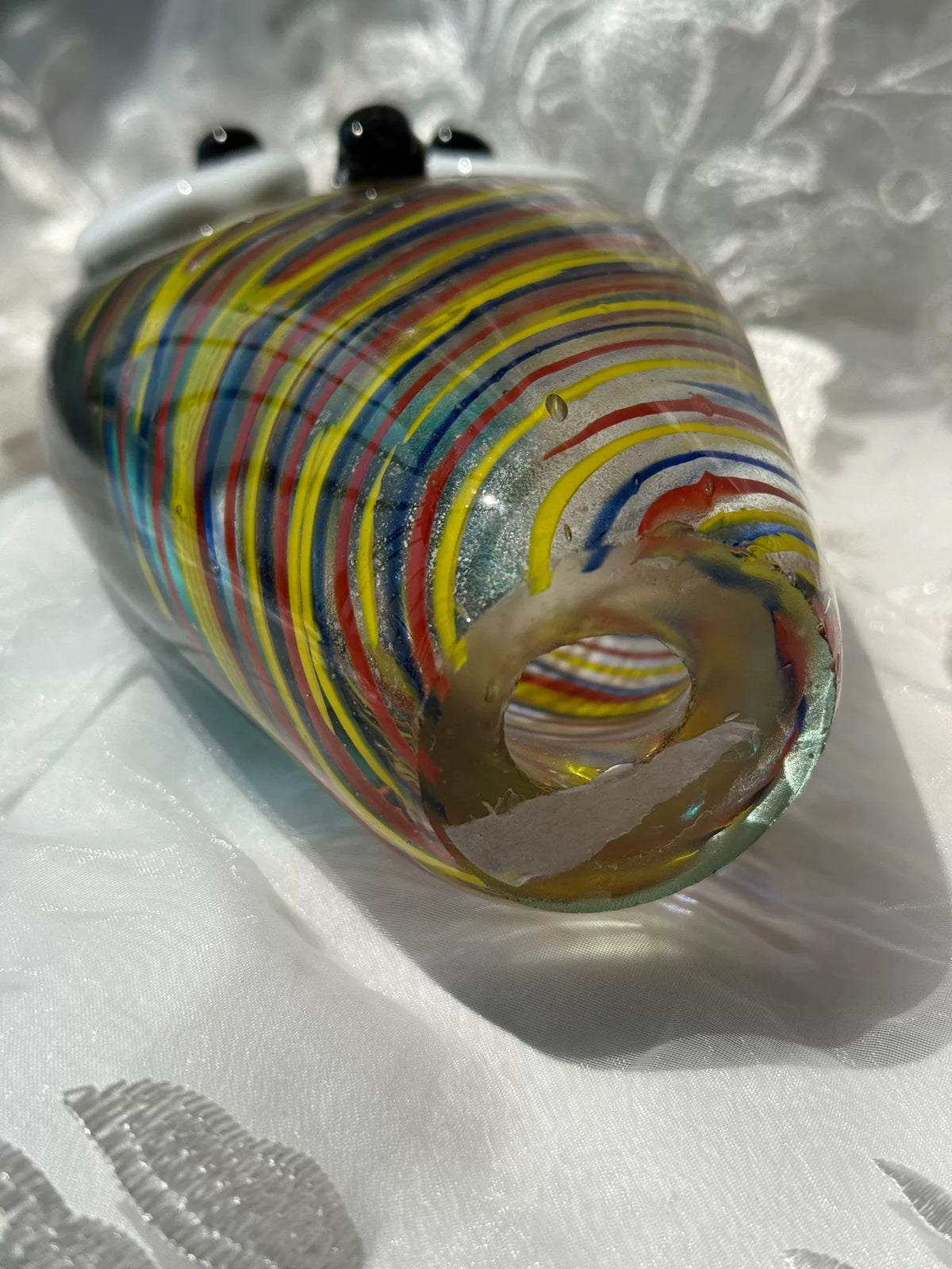Vintage-Glas-Eulenfigur mit Spiralmuster