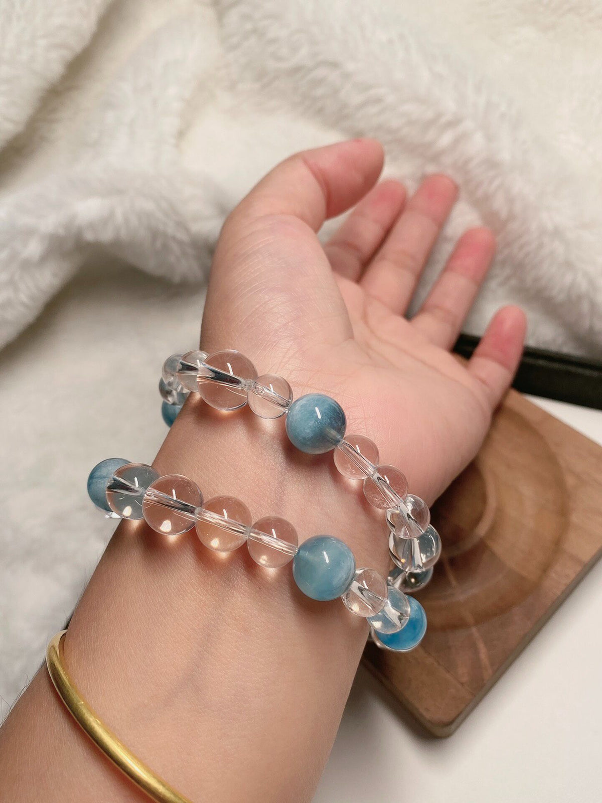 Aquamarine White Crystal Double Loop Bracelet