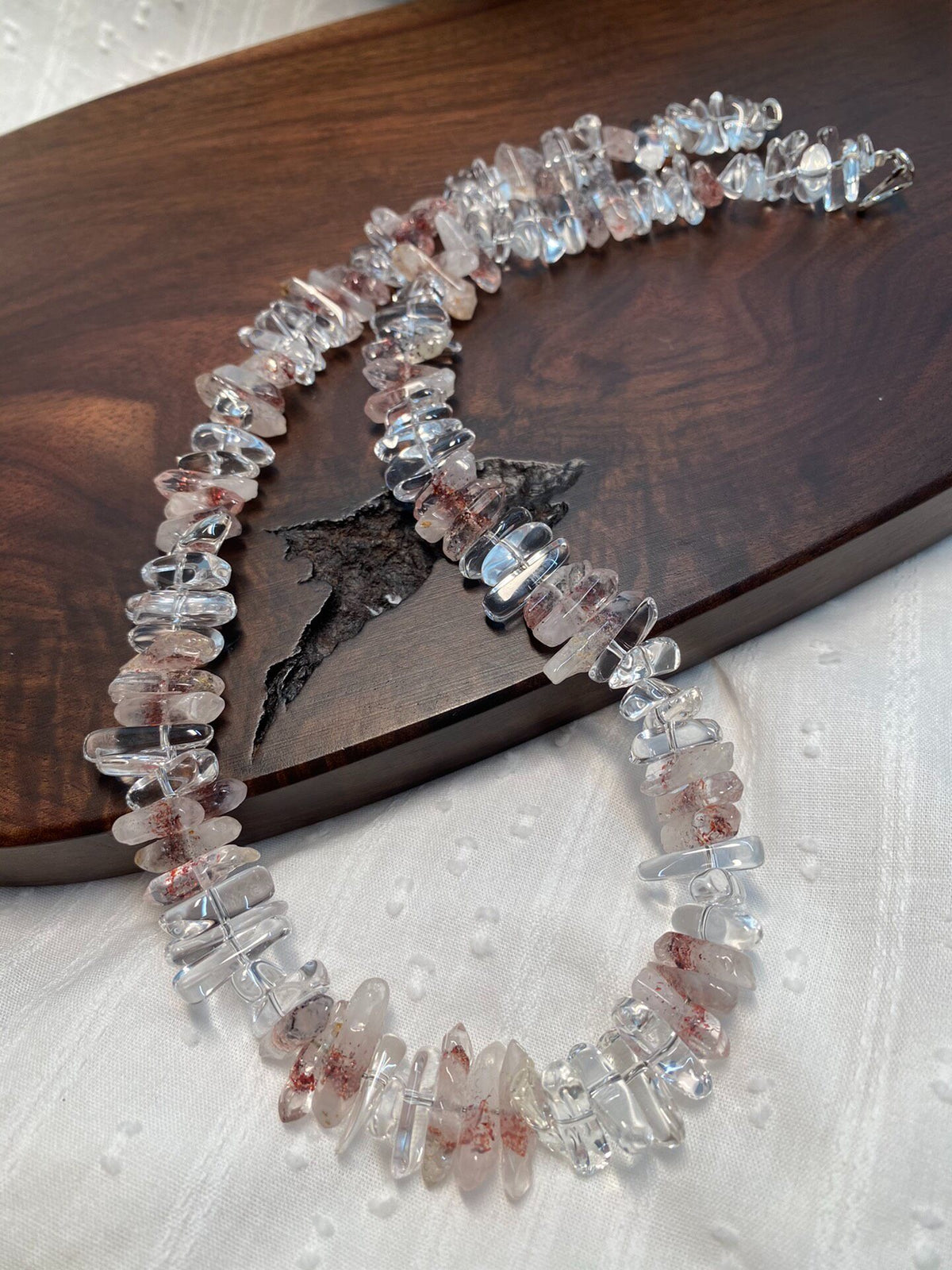 White Quartz Strawberry Crystal Chip Necklace