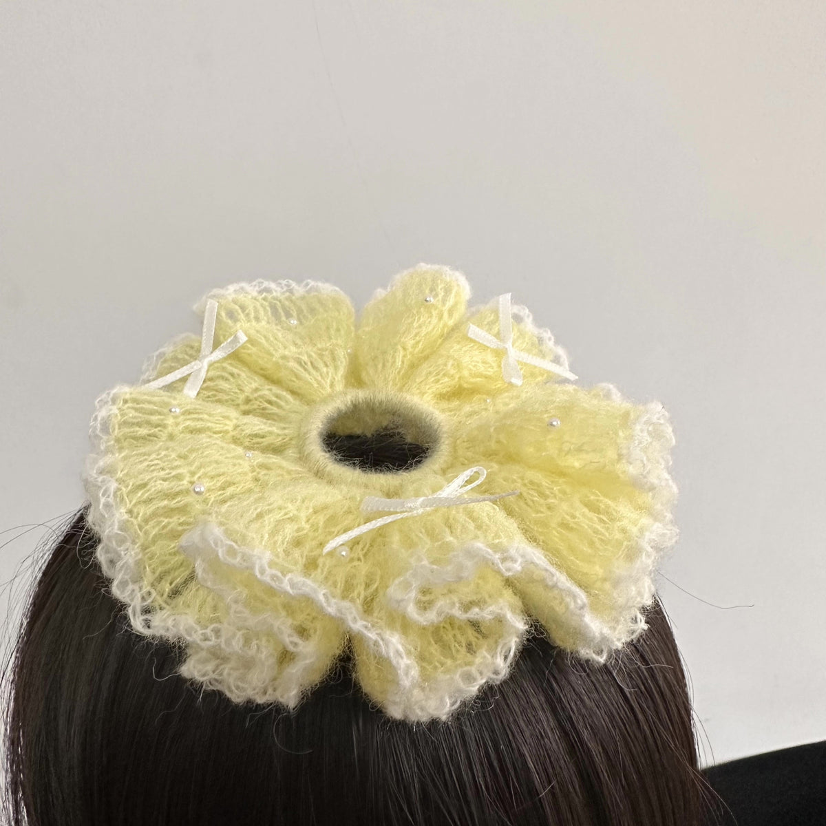 Handmade Crocheted Yellow Floral Hair Scrunchie