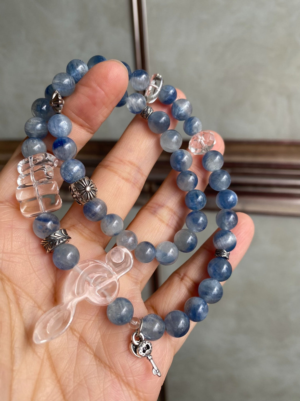 Blue Kyanite Double Loop Bracelet with Crystal