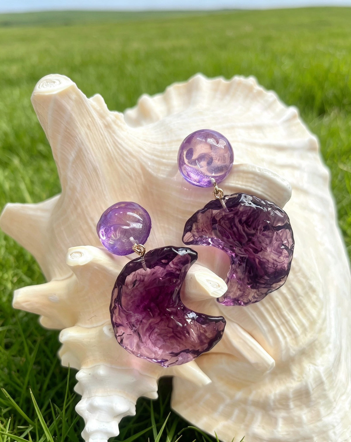 Violet Crescent Moon Drop Earrings