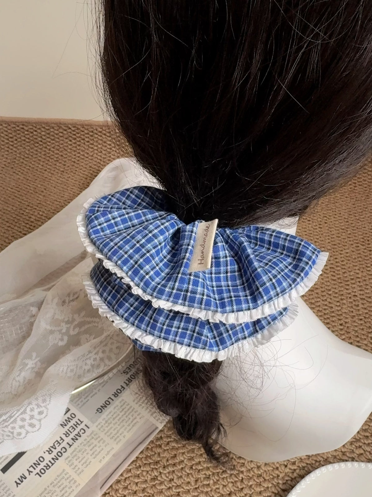 Cotton Plaid Ruffled Hair Scrunchie