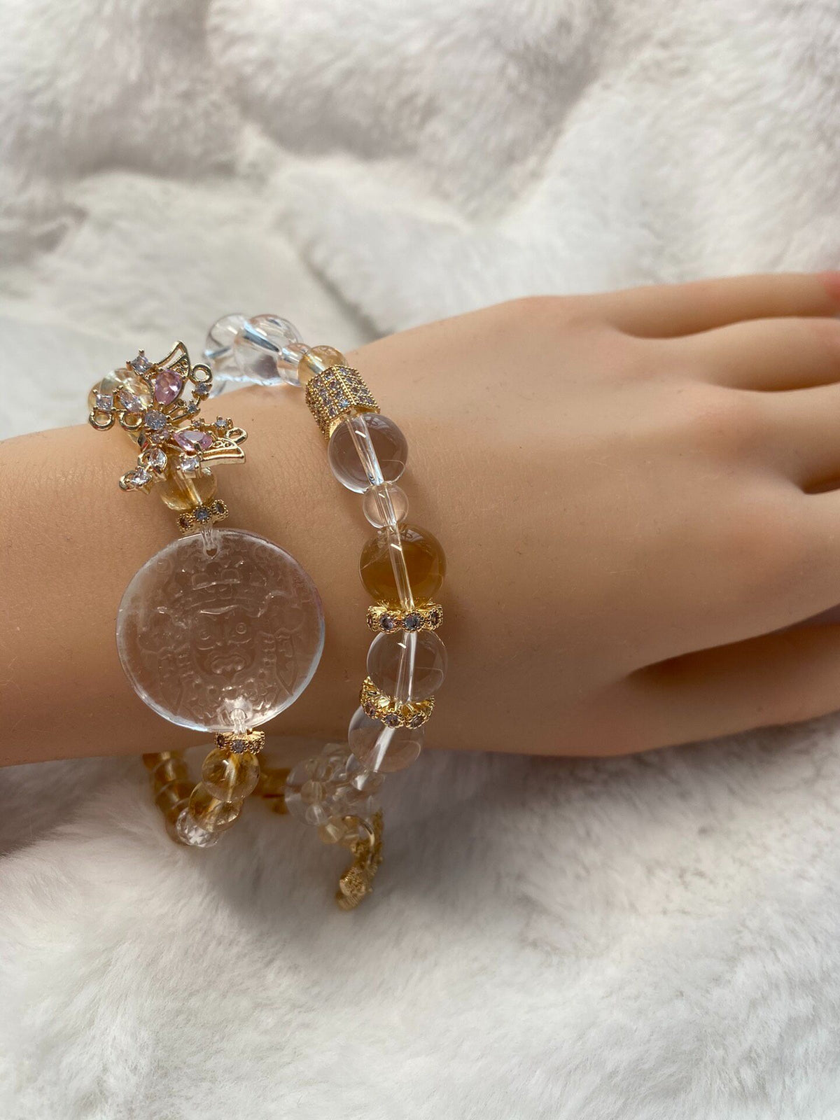Yellow Tower Crystal White Crystal Double Bracelet