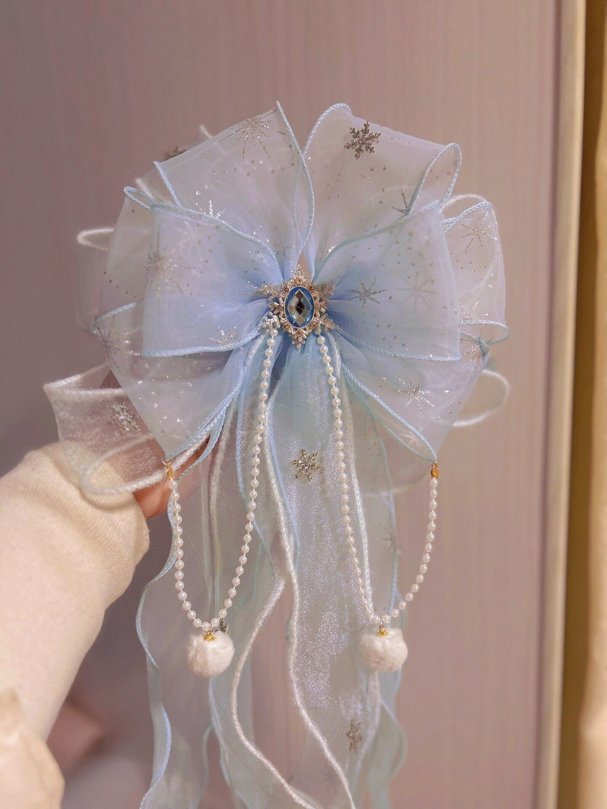 Blue Organza Bow Hair Clip