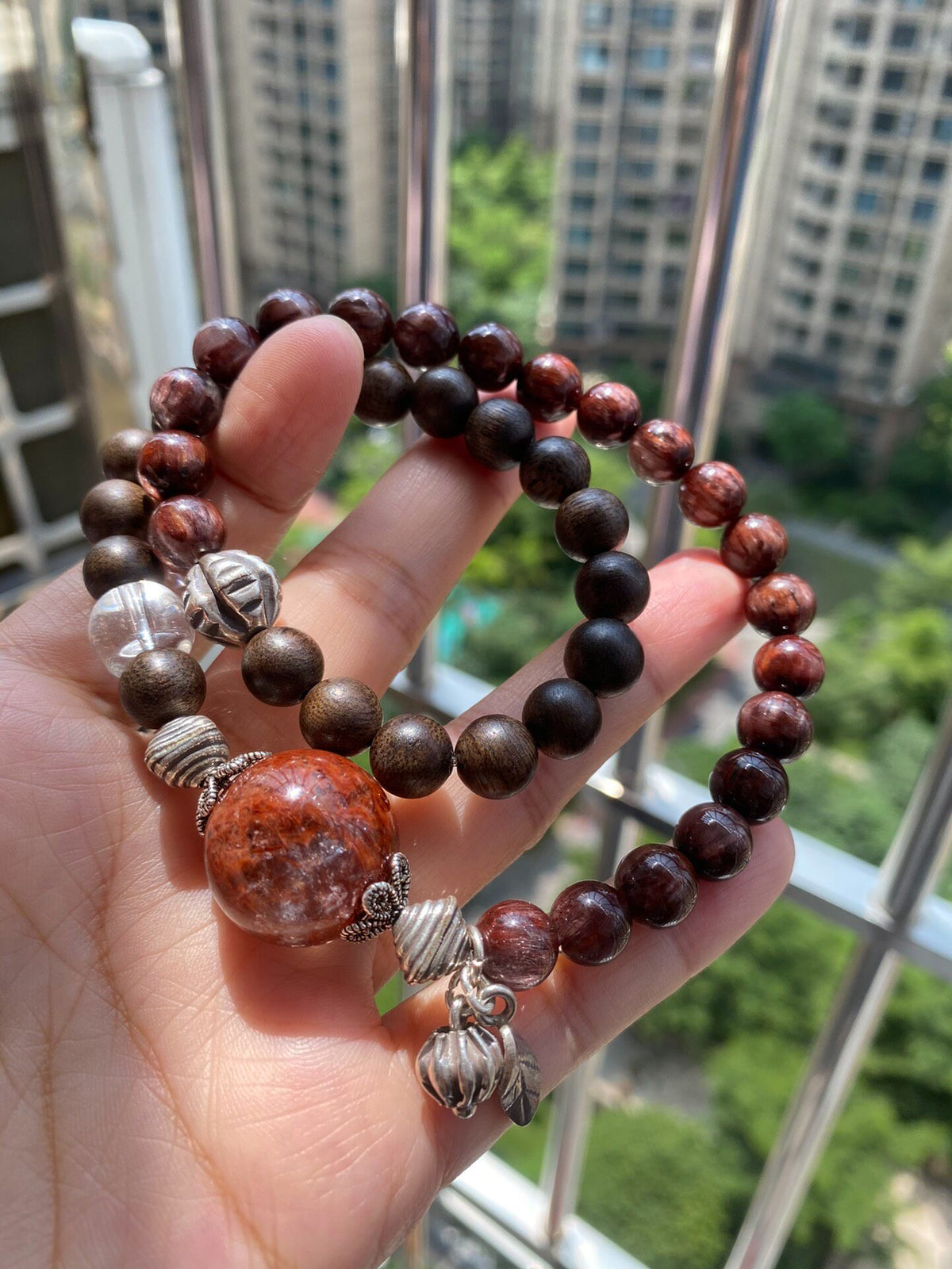 Red Rabbit Hair Quartz Agarwood Double Loop Bracelet
