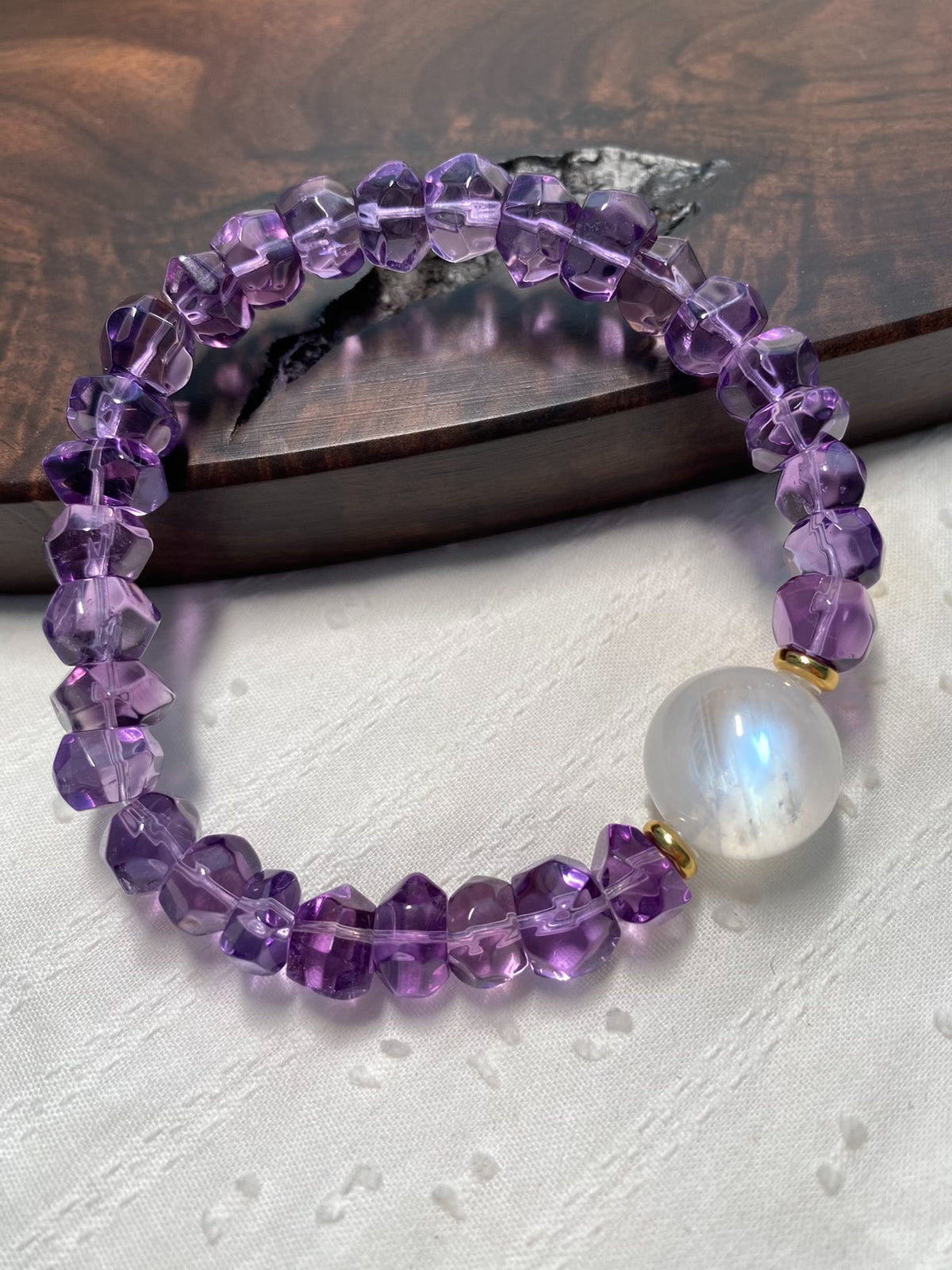 Faceted Amethyst Bracelet with Blue Moonstone