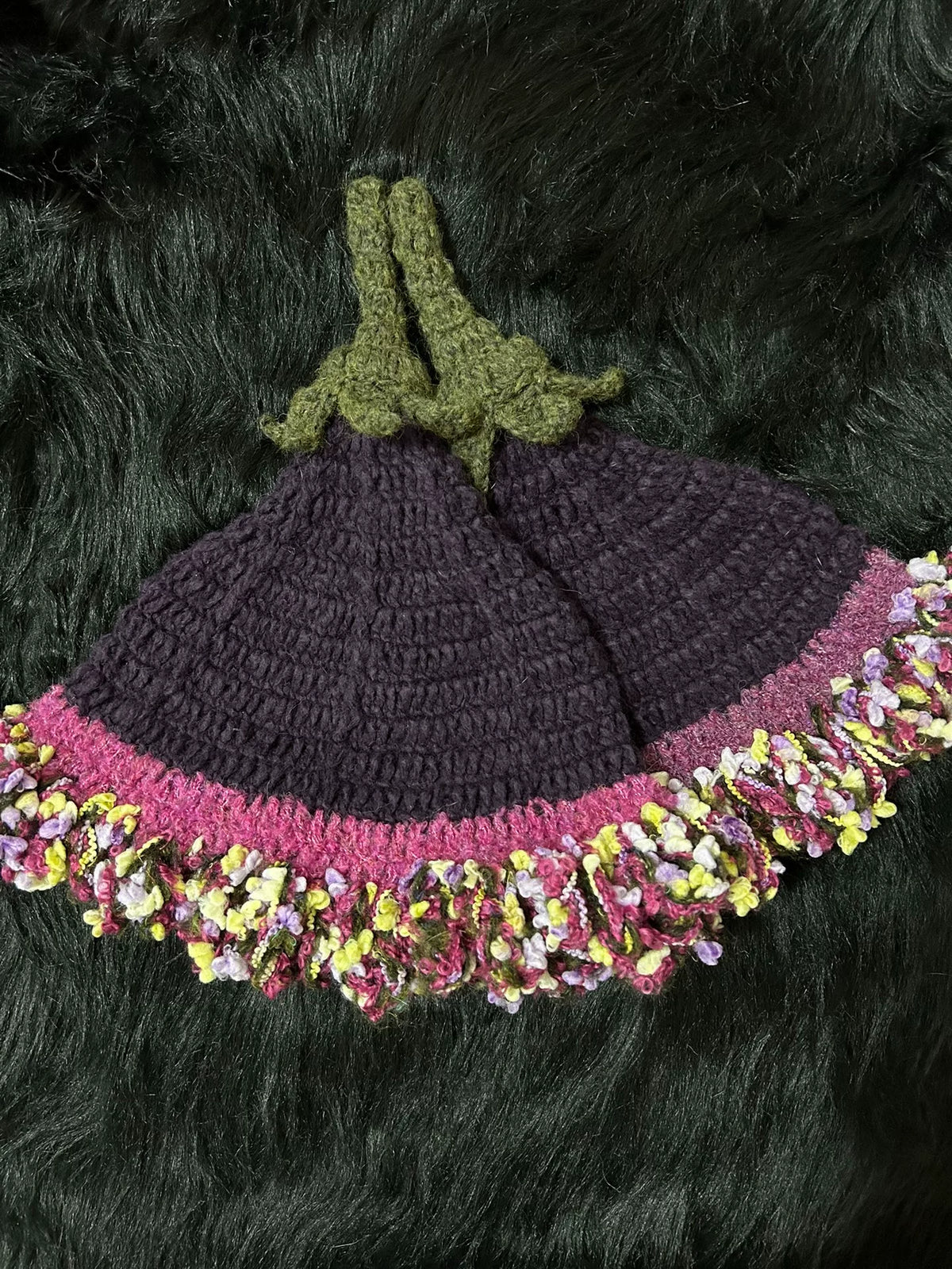 Purple Crochet Radish Hat with Pink Brim