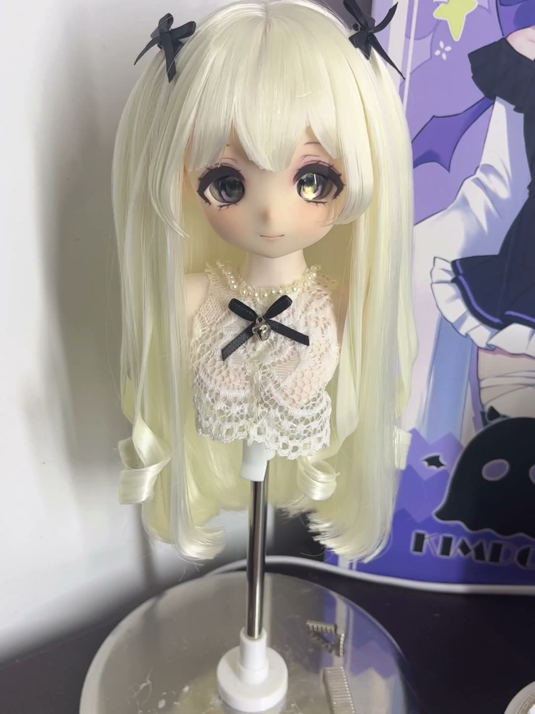 Blonde Curly Tip Doll Wig with Bows