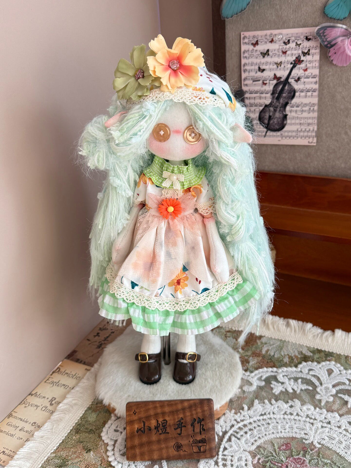 Button-Eye Doll Mint Green 30cm