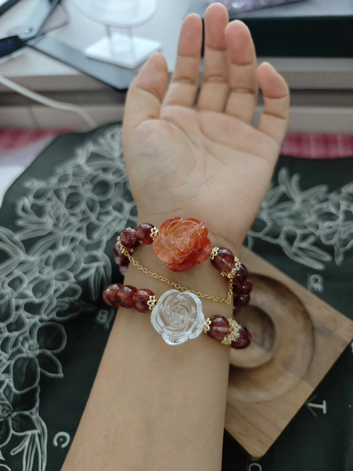 Natural Crystal Double Loop Beaded Bracelet