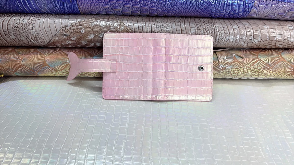 Libreta de anillas en cuero de vaca con relieve de cocodrilo perlado