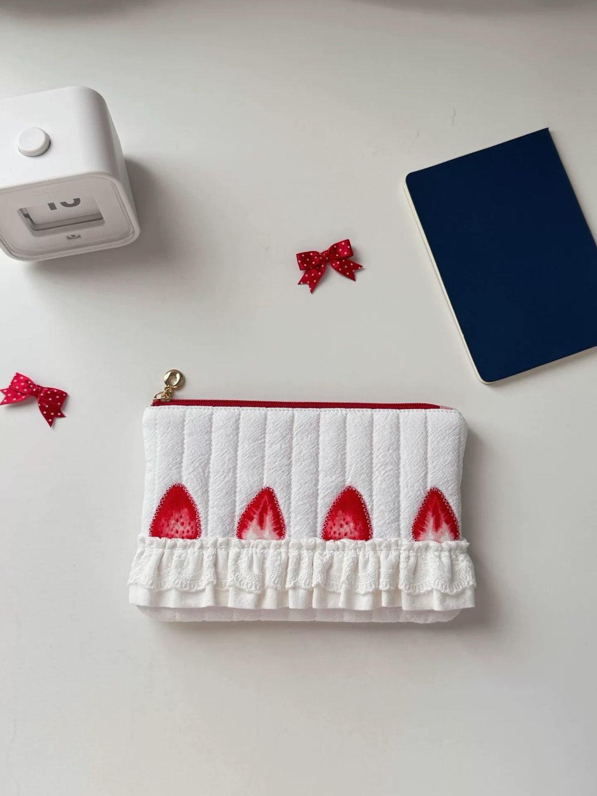Quilted Strawberry Flat Pouch