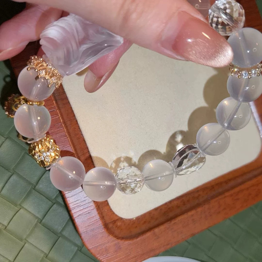 Bracelet renard en cristal blanc laiteux