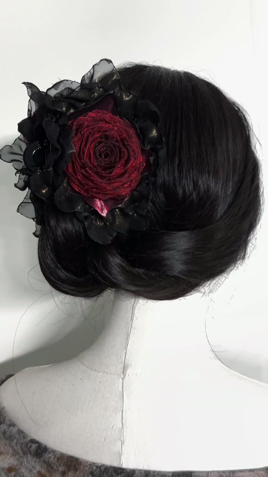 Black Organza Rose Hair Clip