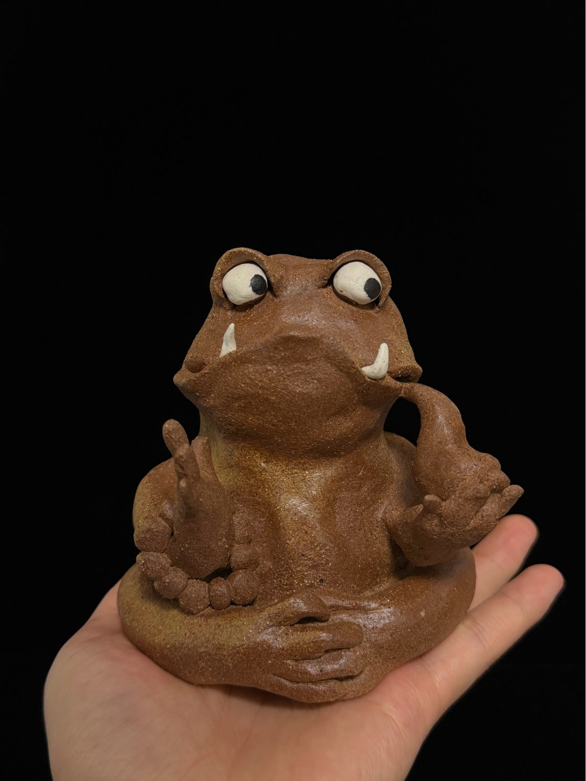 Handmade Clay Frog Smoking Pipe Figurine