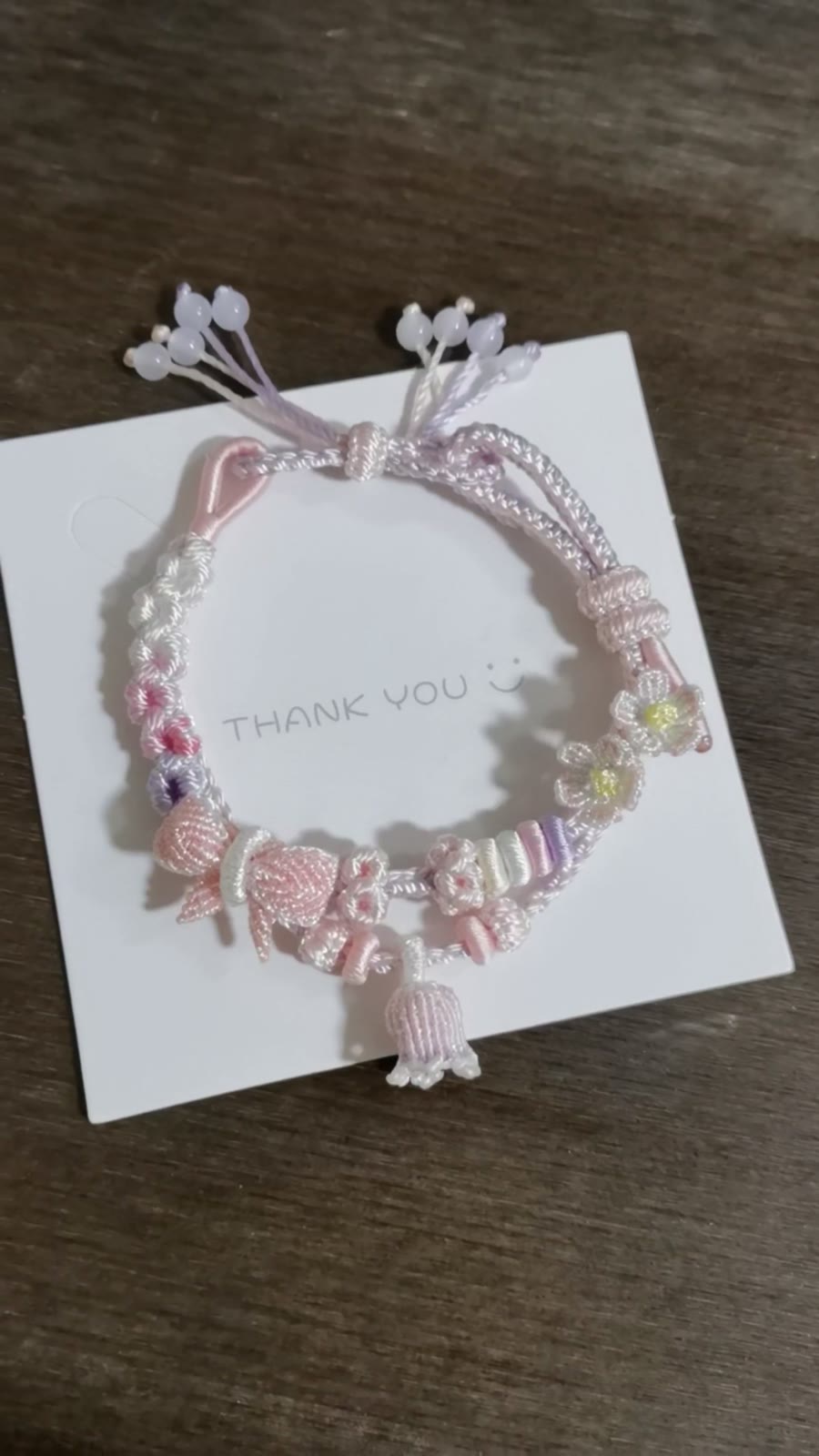 ハンドメイド 編み込み ピンク ホワイト グラデーション ブレスレット