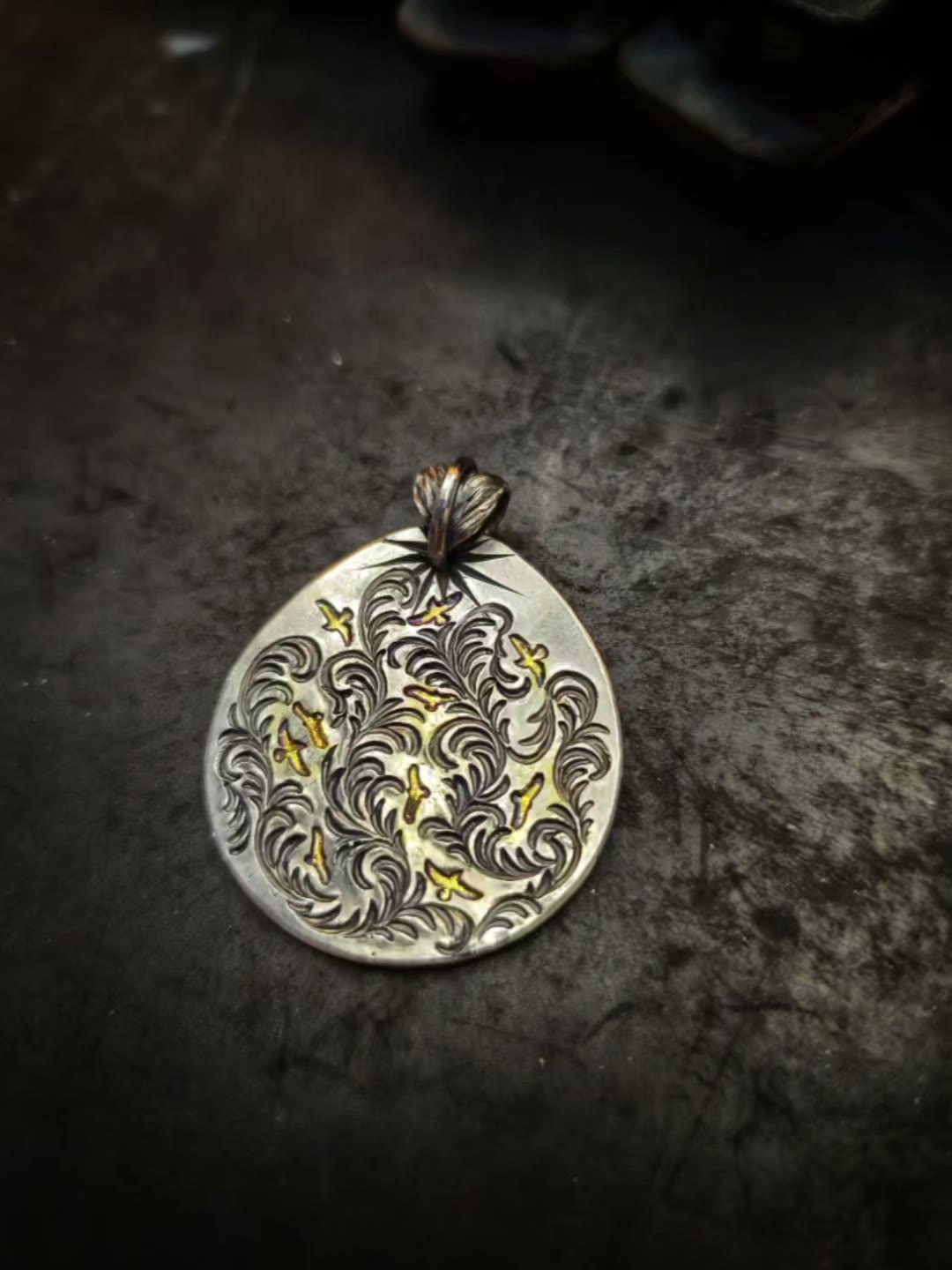 Silver Pendant with Gold Bird Inlay