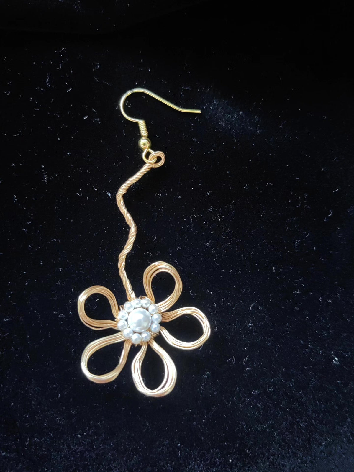 Handcrafted Wire Flower Earring with Pearl Center
