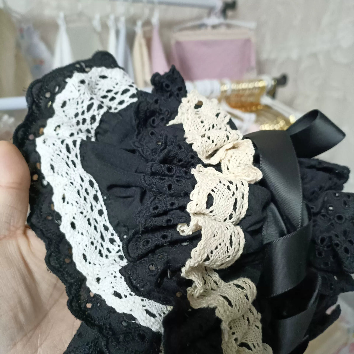 Black Lace Two in One Headband Bonnet