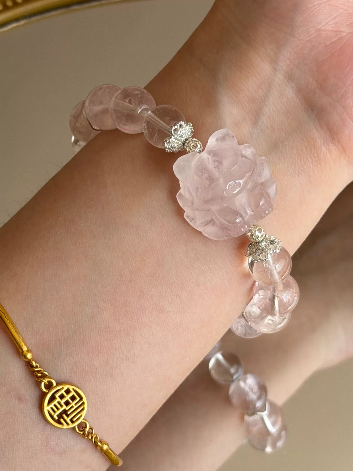 Pink Crystal Fox Pendant Beaded Bracelet