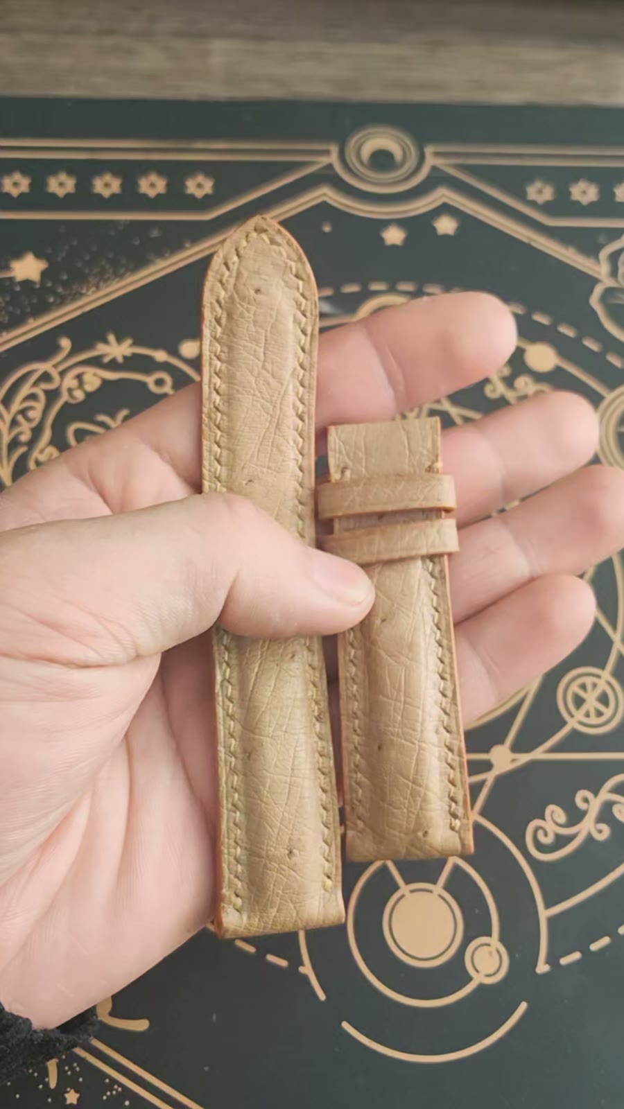 Ostrich Leather Watch Strap 22-20mm Hand Stitched