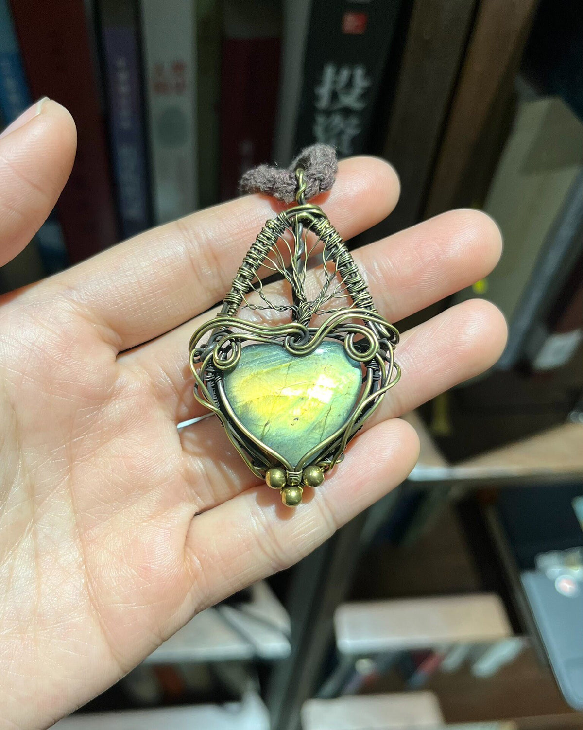 Heart-Shaped Labradorite Wire-Wrapped Pendant
