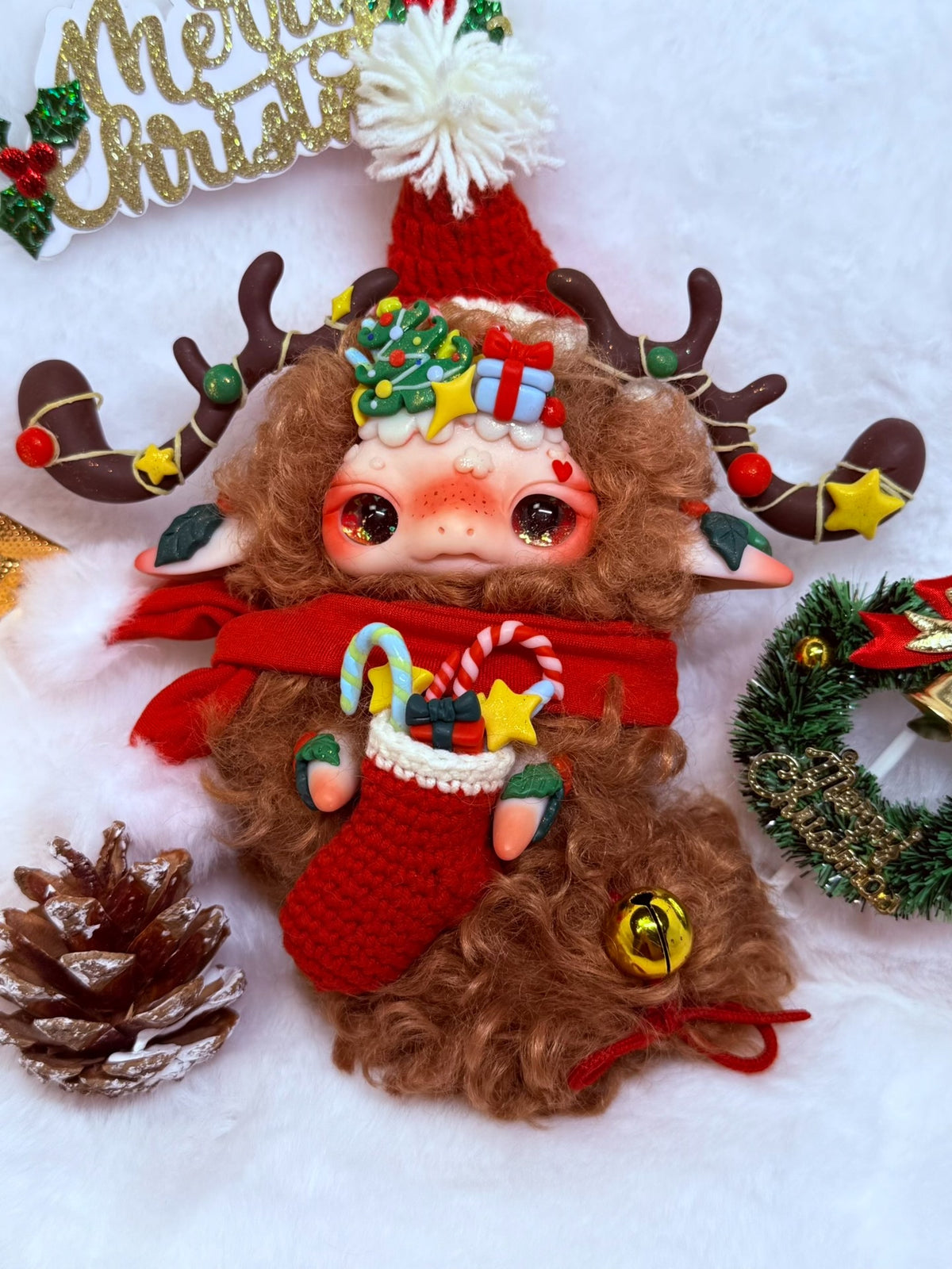 Articulated Christmas Dragon Plush with Faux Fur