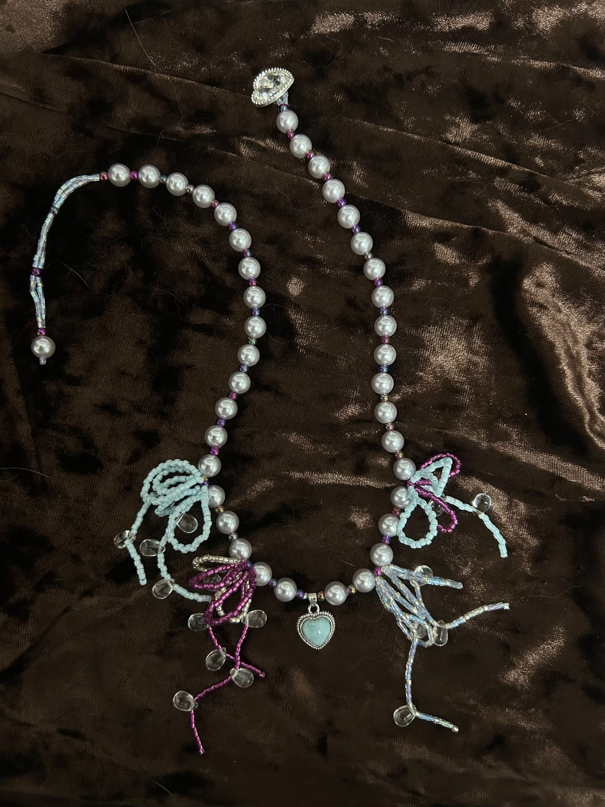 Handcrafted Pearl Necklace with Larimar Pendant