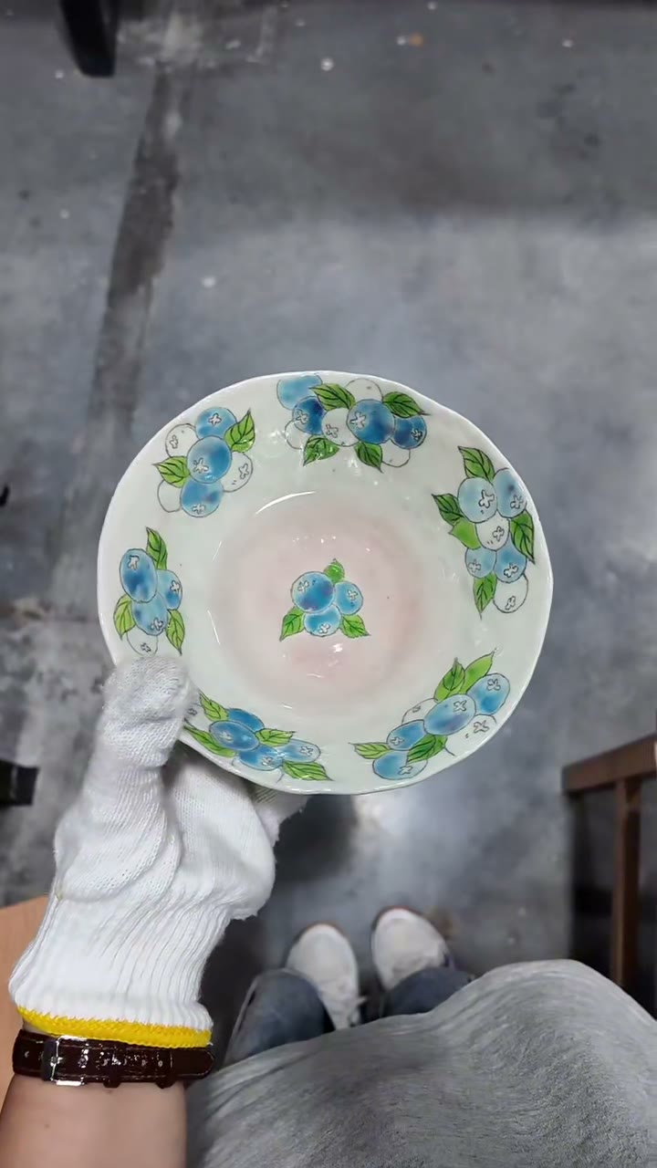 Handcrafted Ceramic Bowl Hand Painted Blueberries