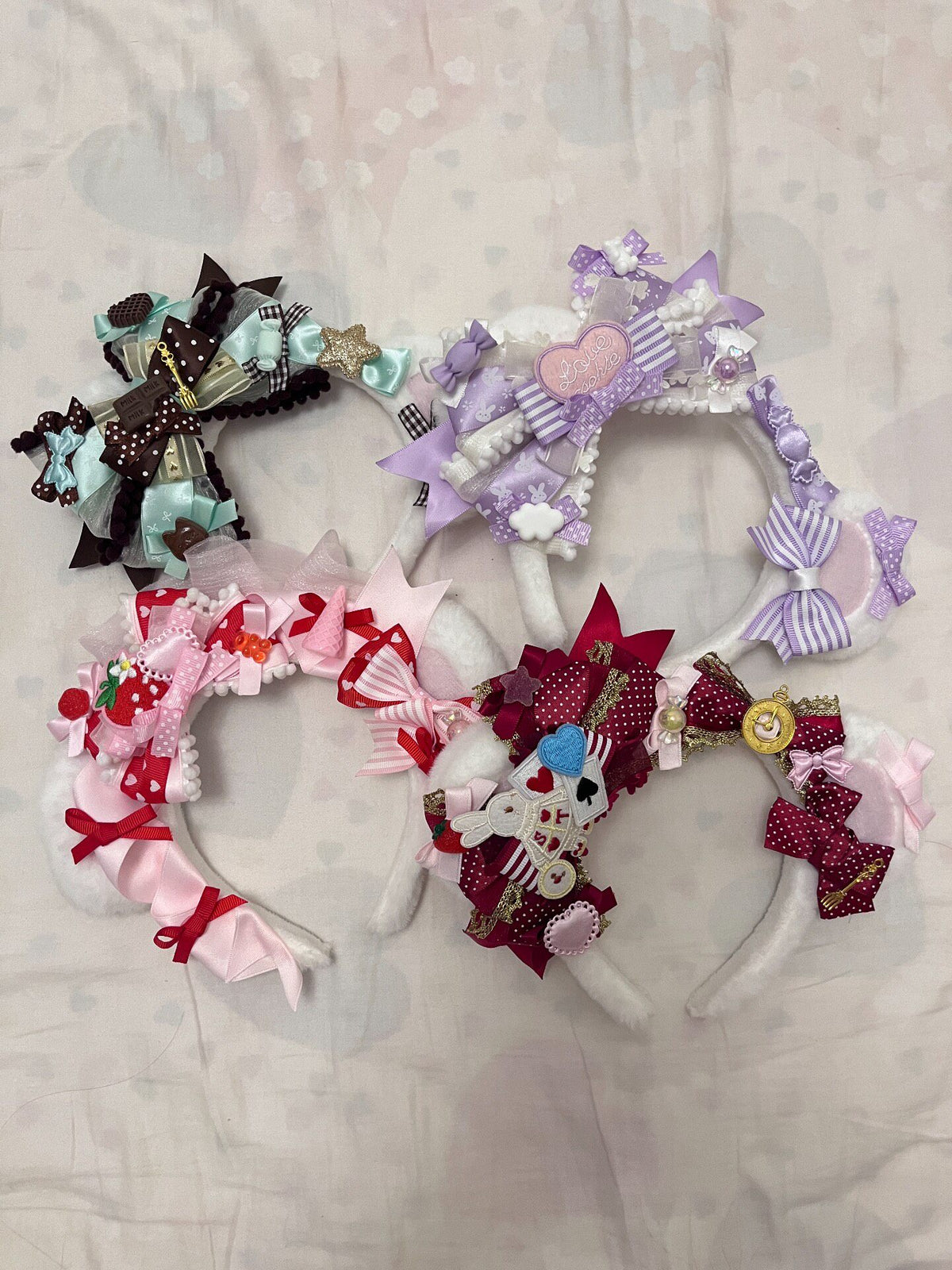 Plush Cat Ear Headband with Lavender Bows