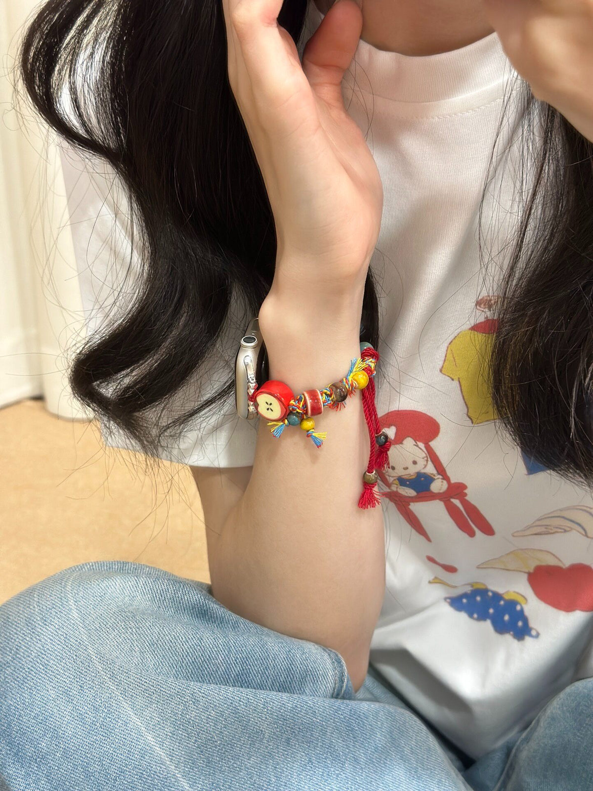 Red Ceramic Apple Woven Watch Band