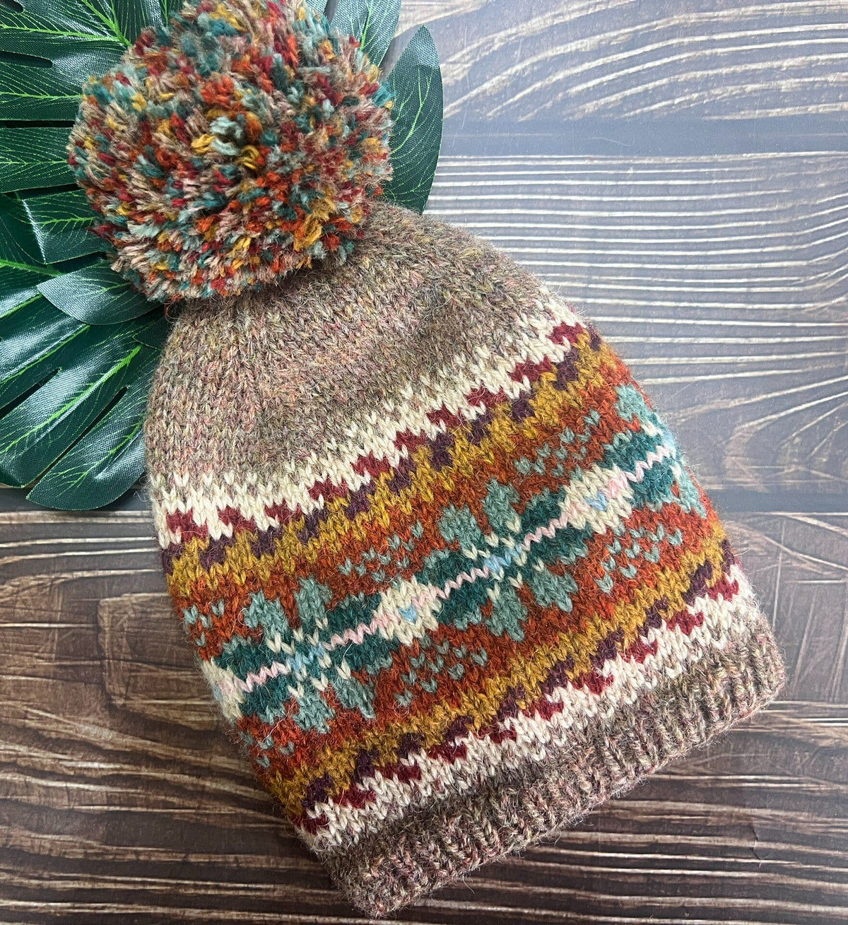 Shetland Jacquard Wool Hat with Pom-Pom