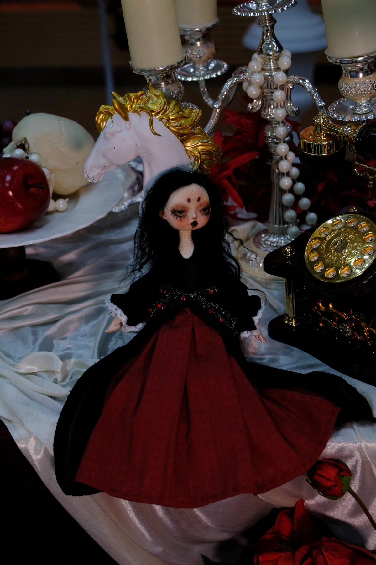 Gothic Fabric Body Stone Clay Doll