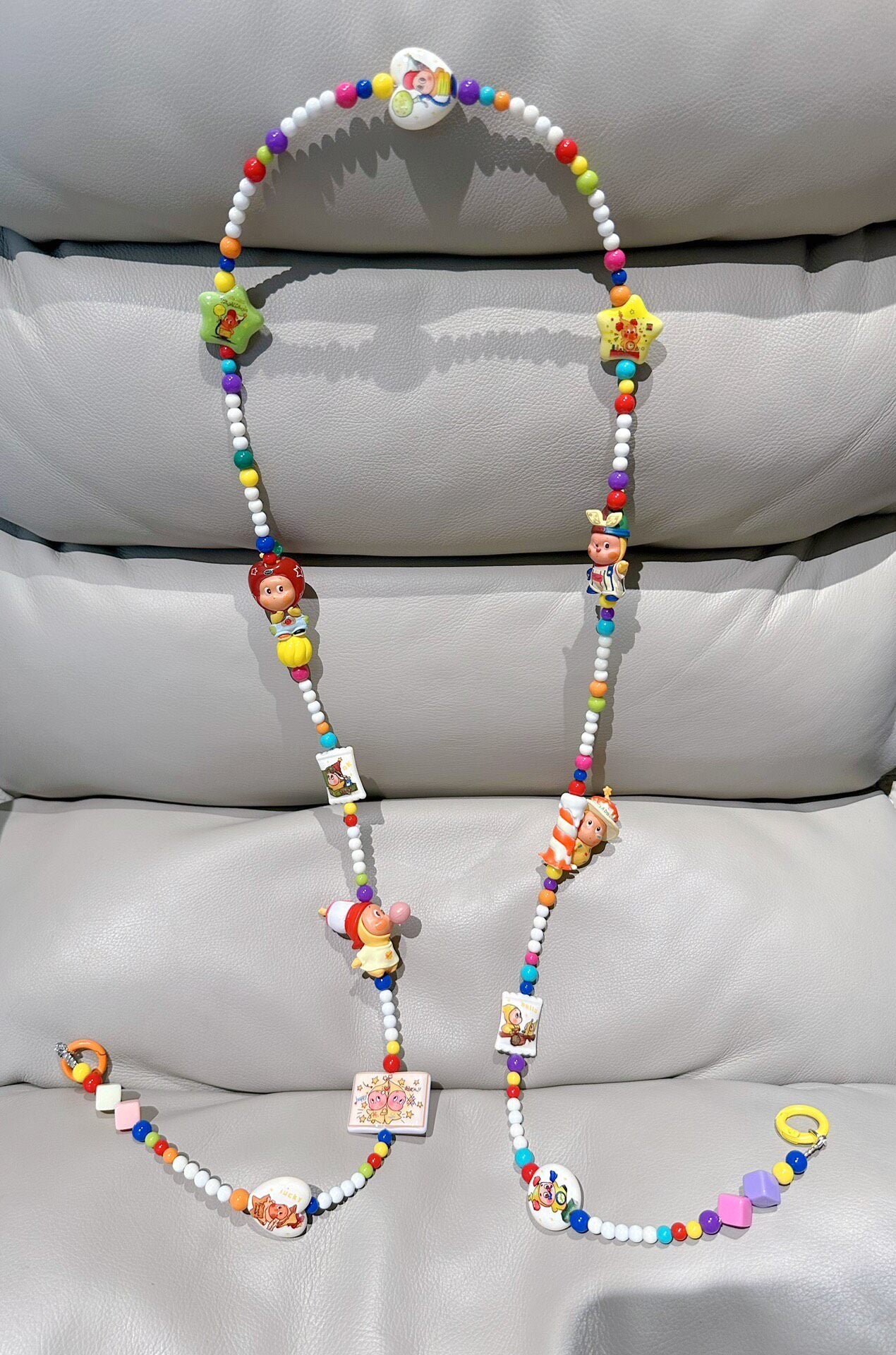 Beaded Phone Strap and Bag Chain with Cartoon Charms and Star Pendants