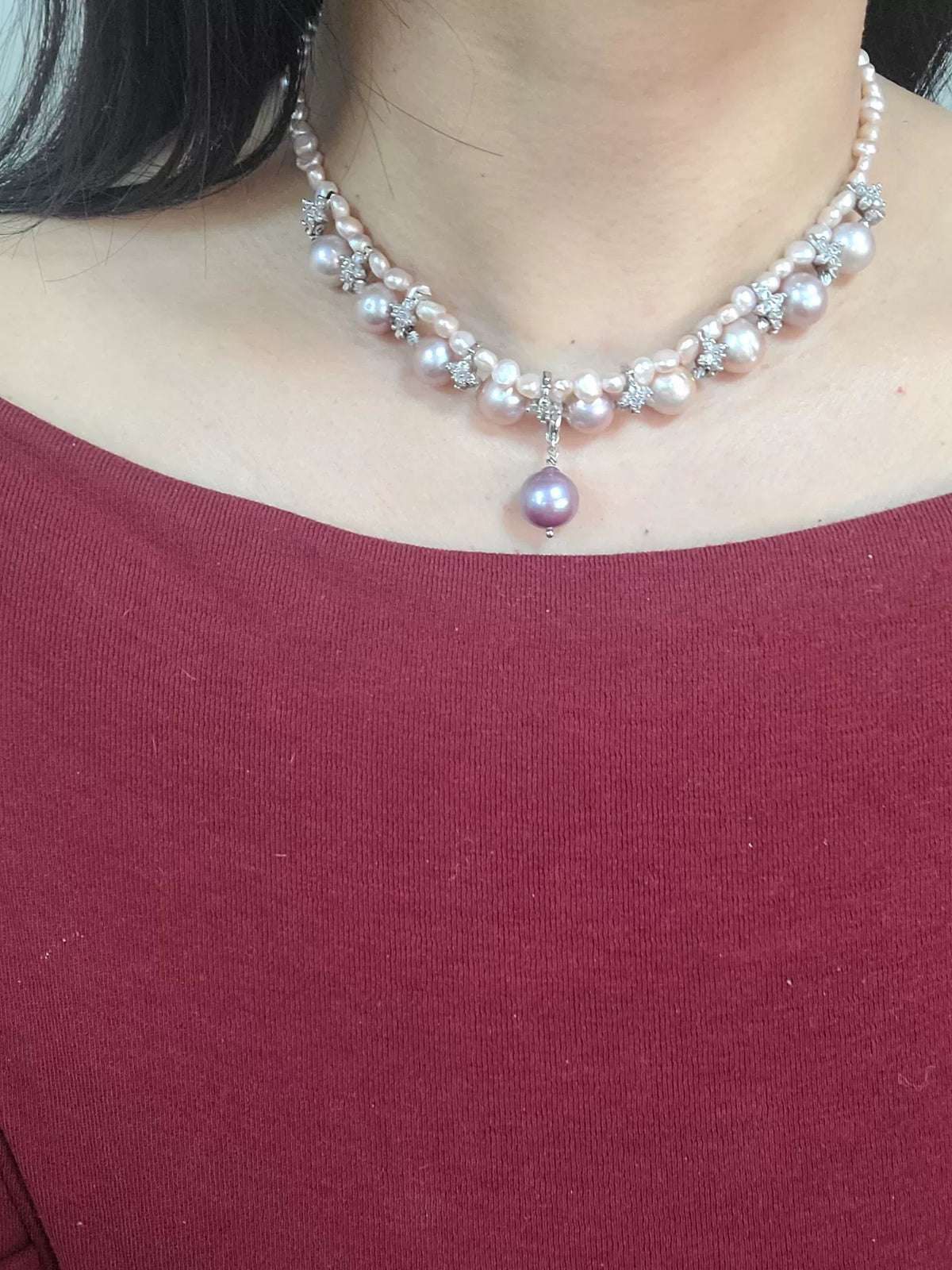 Double Layer Pink Purple Pearl Necklace