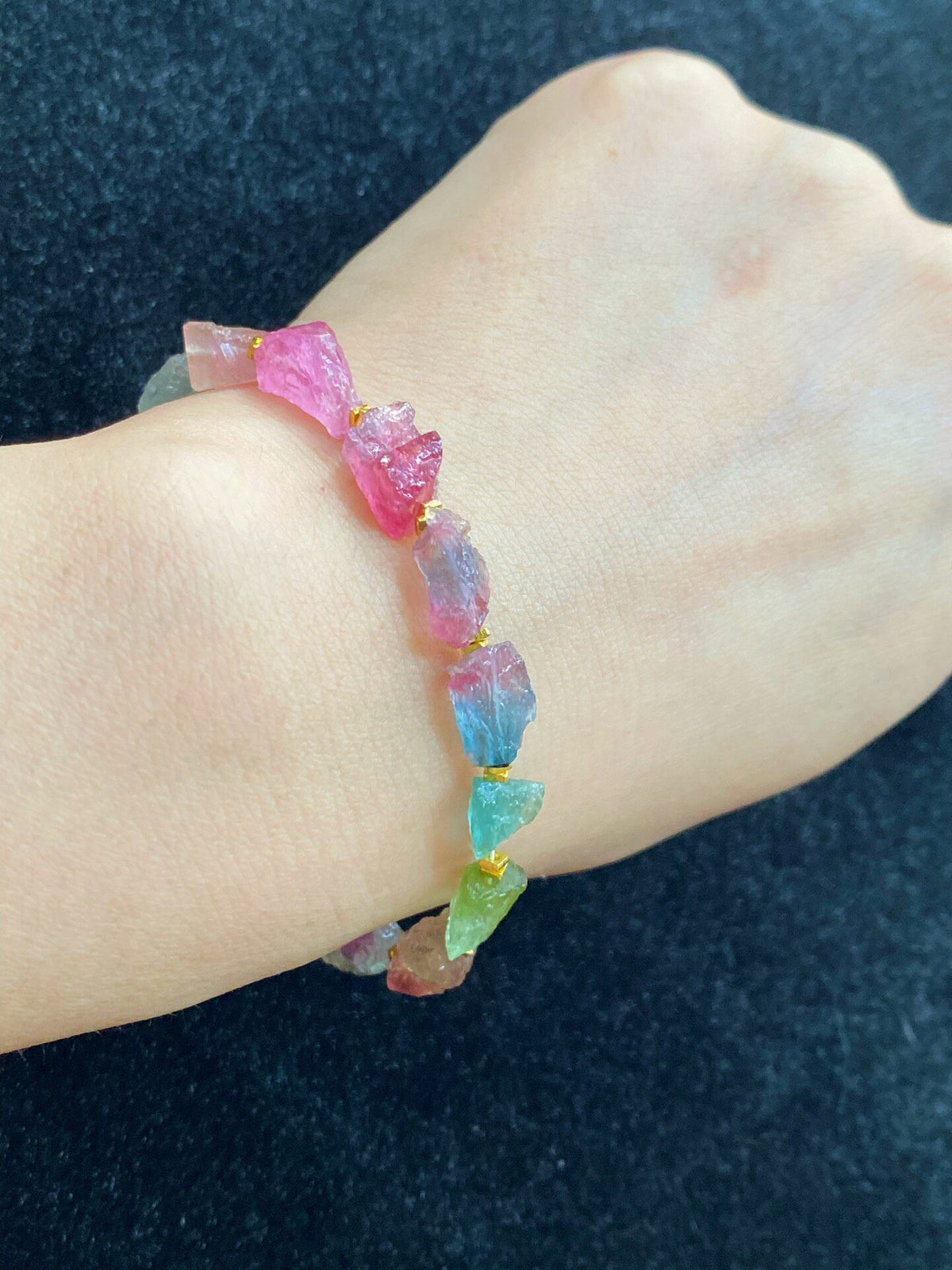 Raw Watermelon Tourmaline Bracelet Rainbow Chips