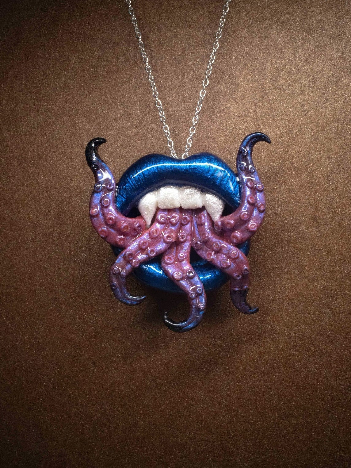 Cthulhu Tentacle Lips Brooch Necklace Handmade