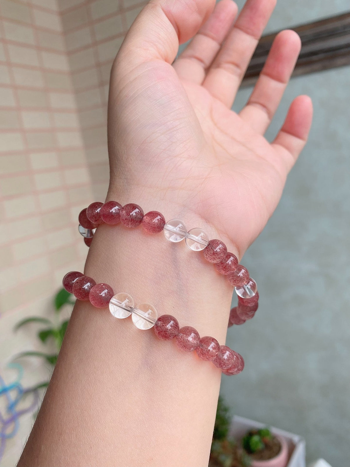 Strawberry Quartz Double Loop Bracelet 16.5mm
