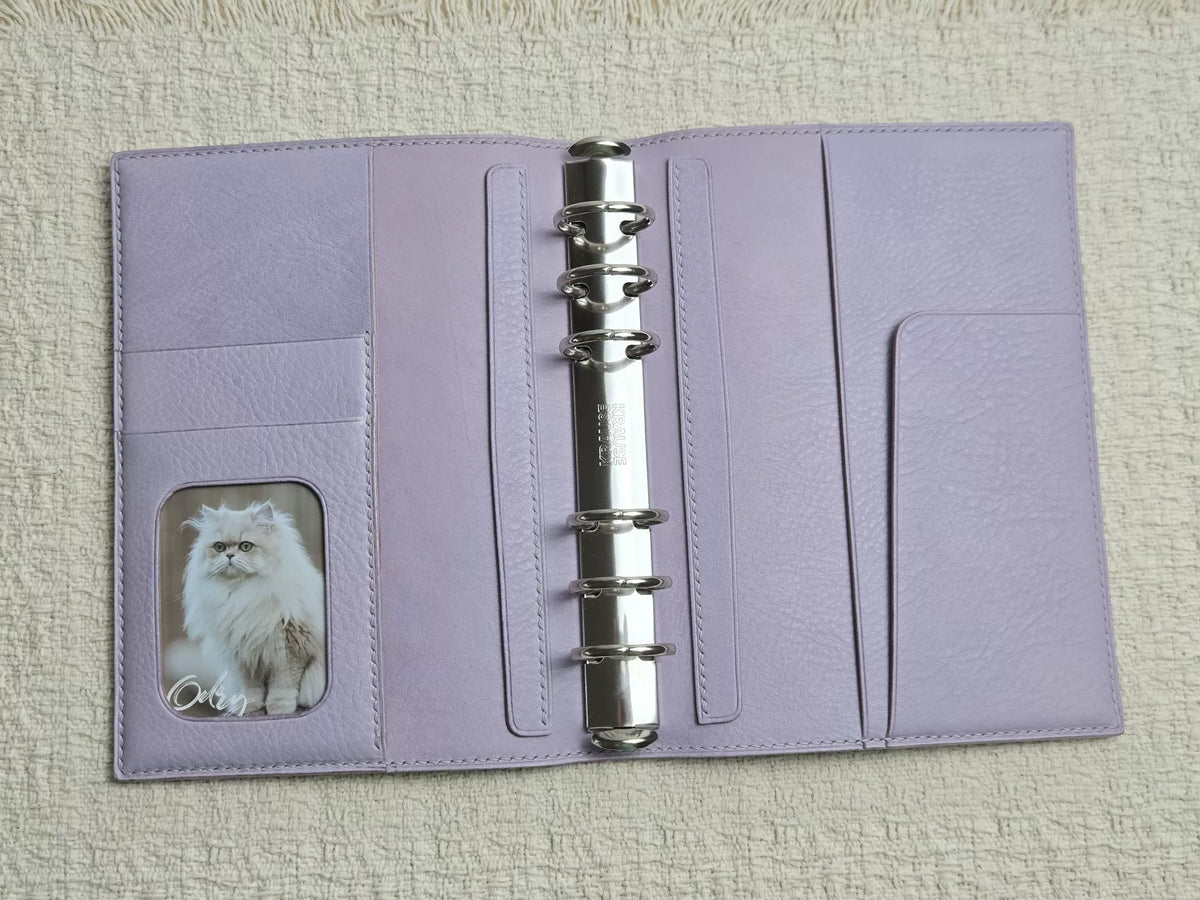 Carpeta agenda de cuero granulado púrpura