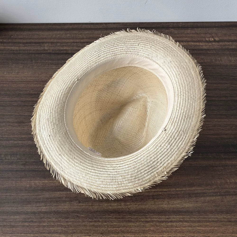 Handwoven Sisal Straw Hat with Frayed Brim