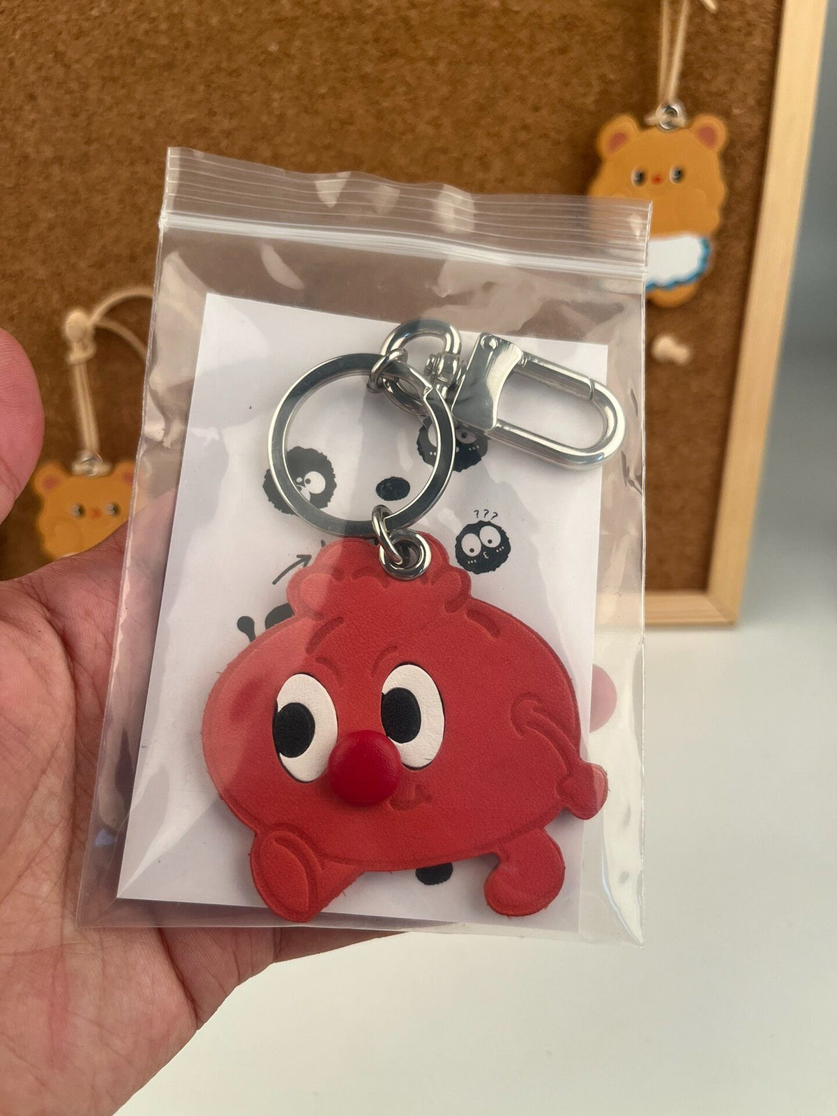 Red Leather Bun Keychain Charm