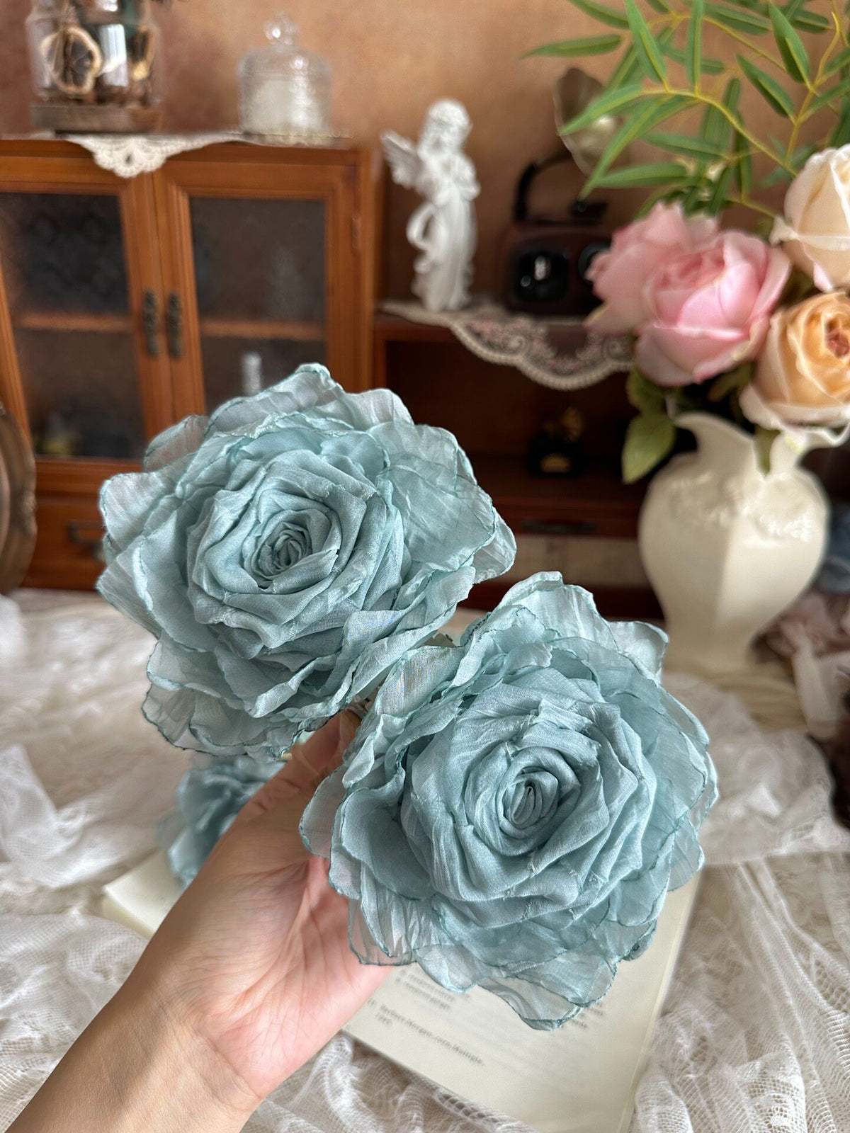 Handcrafted Fabric Rose Hair Claw Clip
