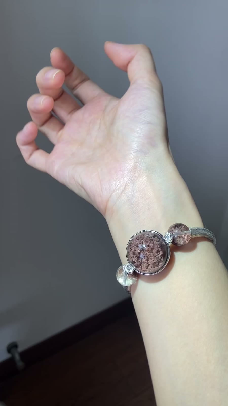 Pink Phantom Quartz Half Bangle Bracelet