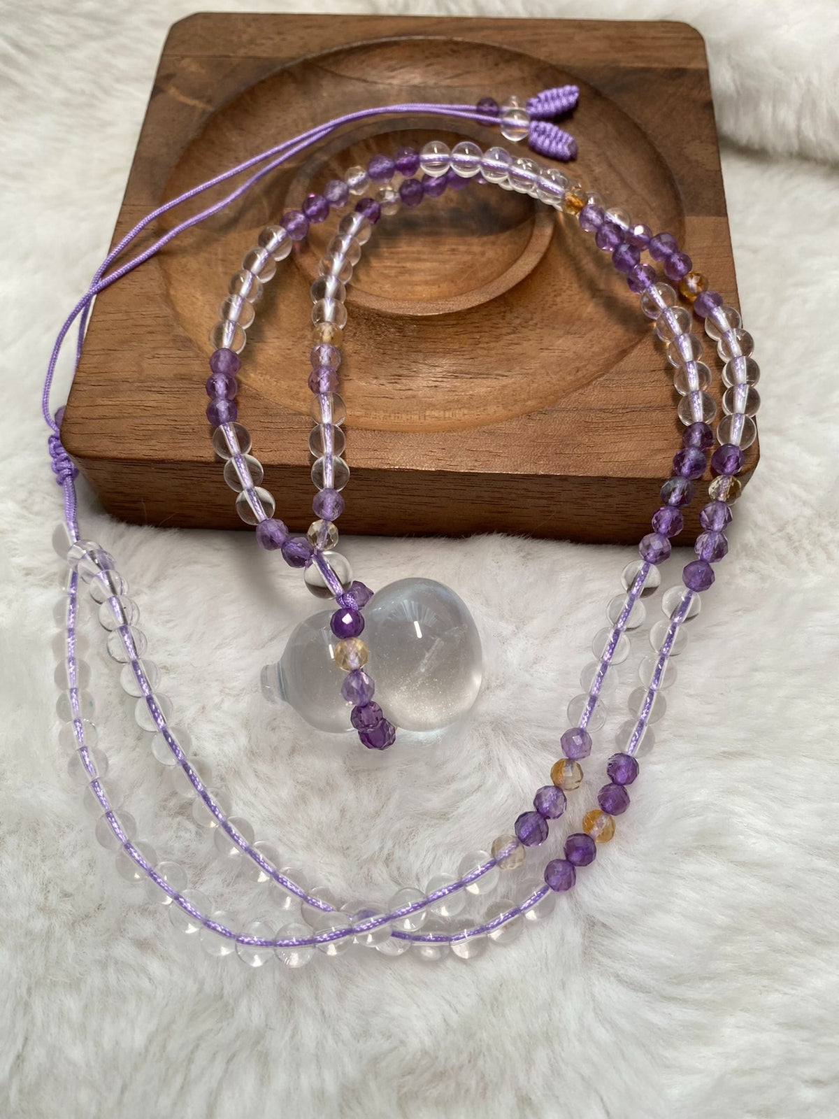 White Quartz Amethyst Citrine Beaded Necklace