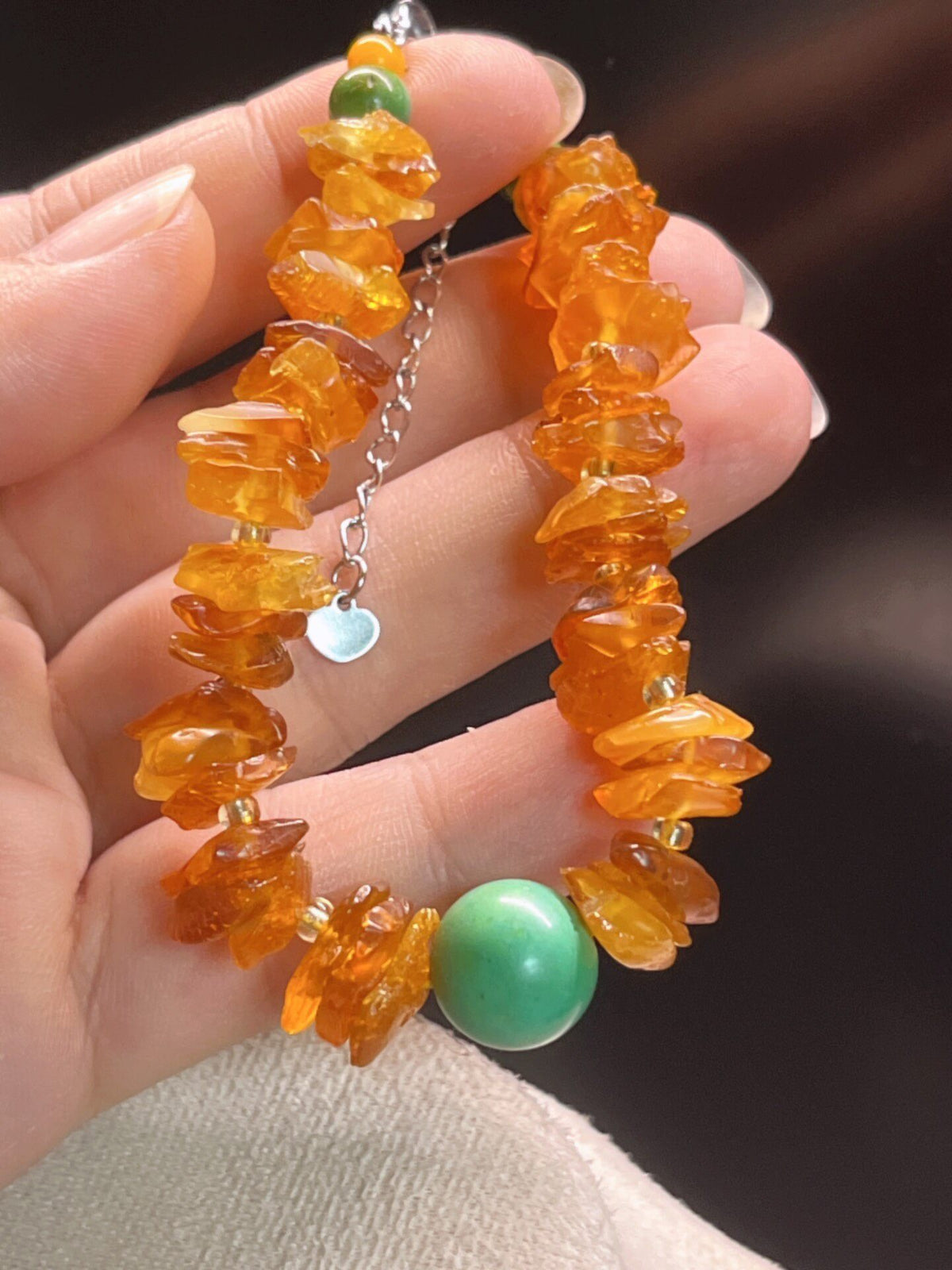 Natural Amber Chip and Turquoise Bead Bracelet