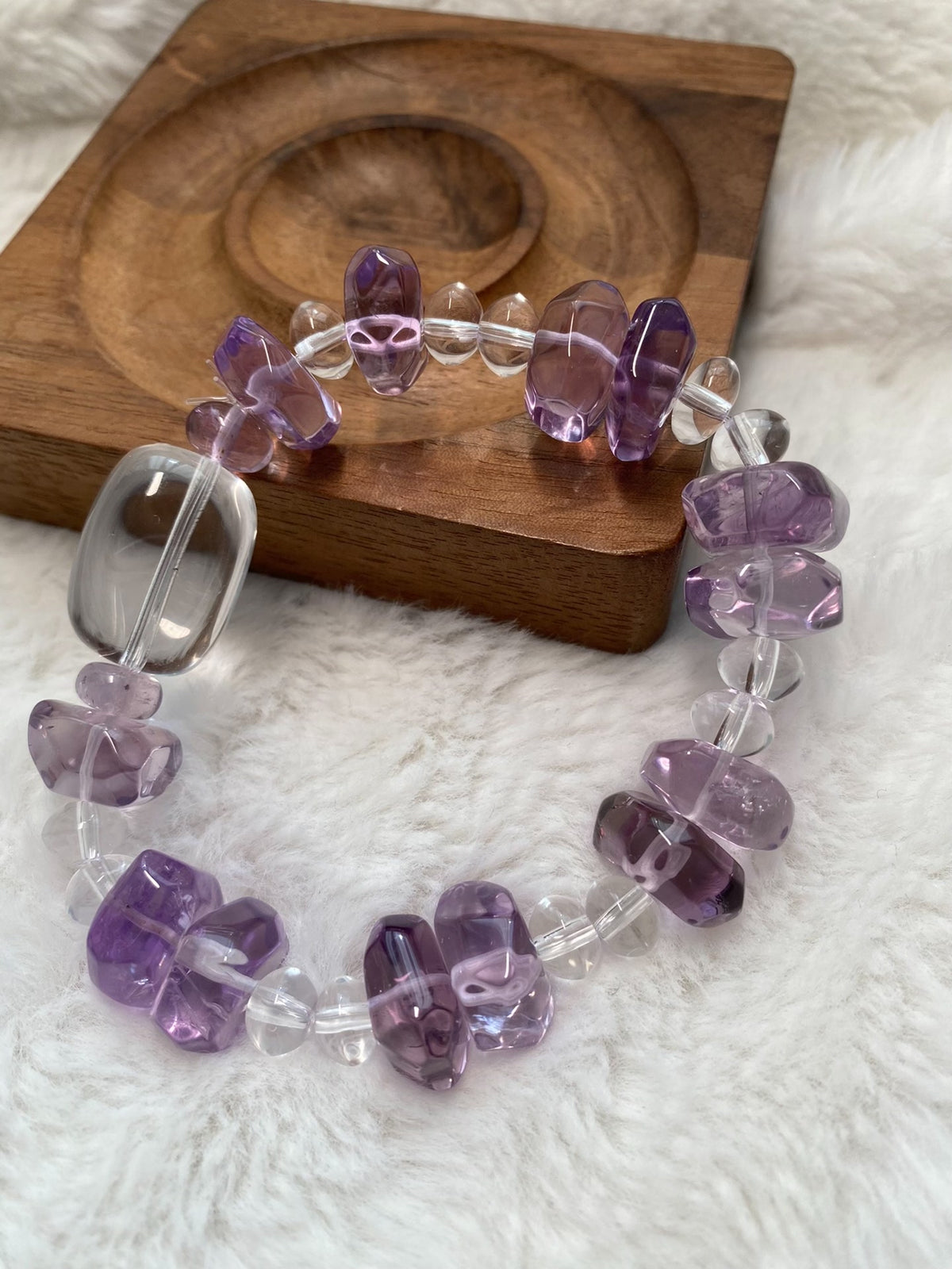 Amethyst Clear Quartz Beaded Bracelet