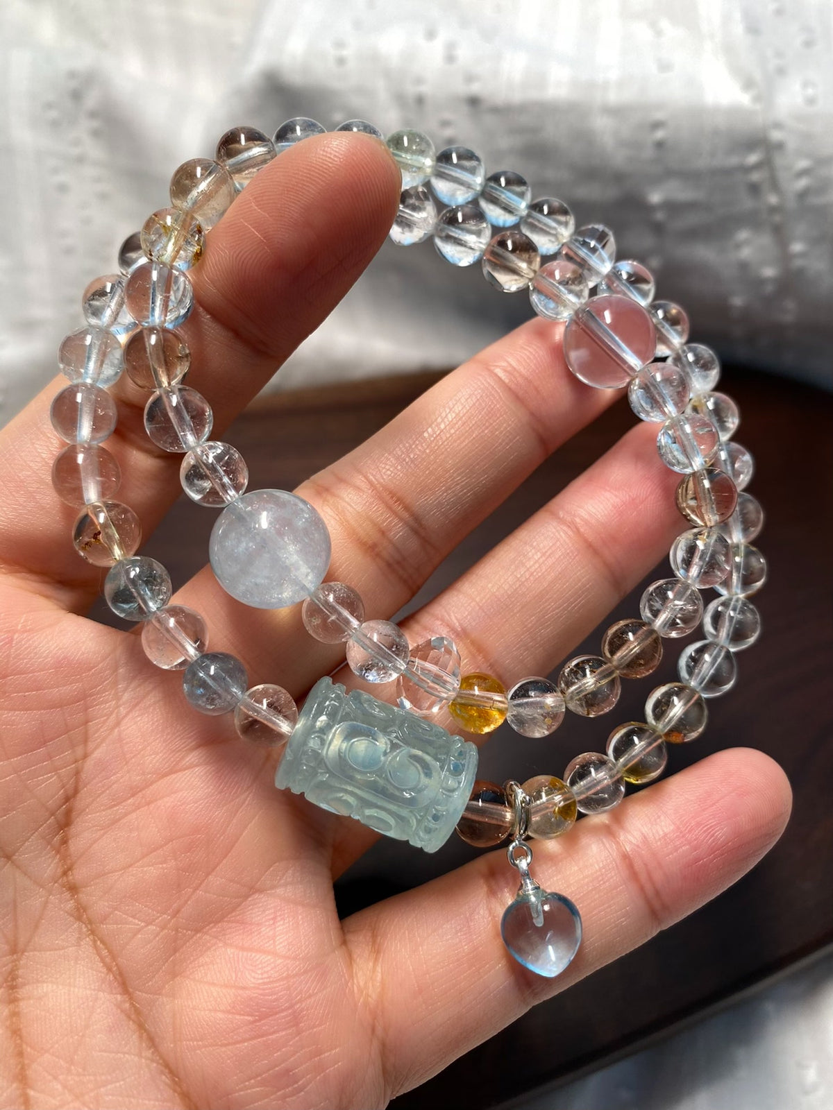 Topaz Aquamarine Quartz Double Loop Bracelet