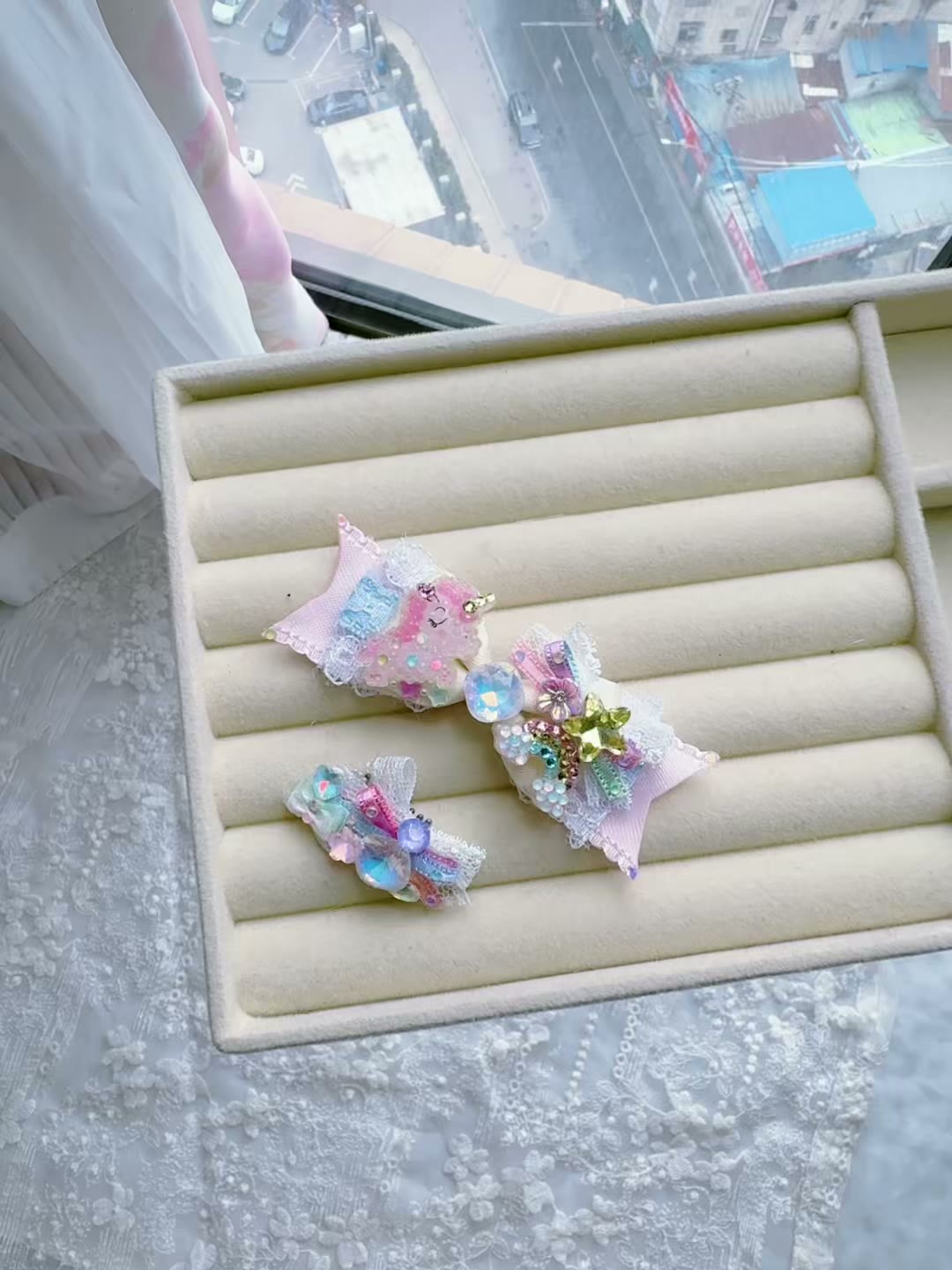 Pink Unicorn Bow Butterfly Hair Clip Set