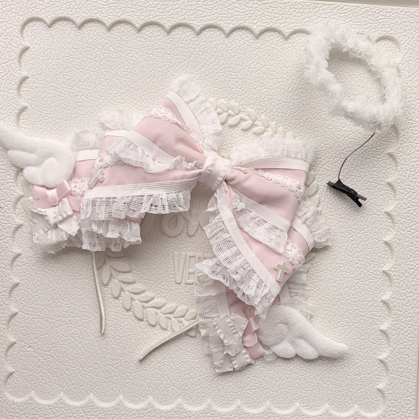 Angel Wing Halo KC Hair Clip with Large Bow